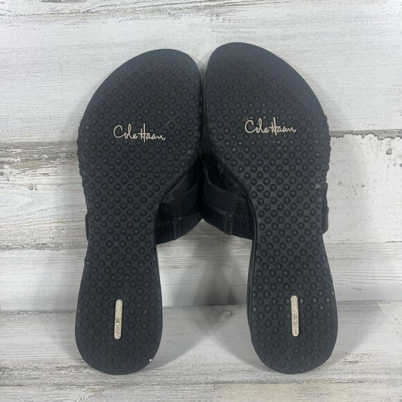 Cole Haan NikeAir Womens Slip On Sandals Flats Open Toe Black Leather Size 7.5B - Picture 6 of 8